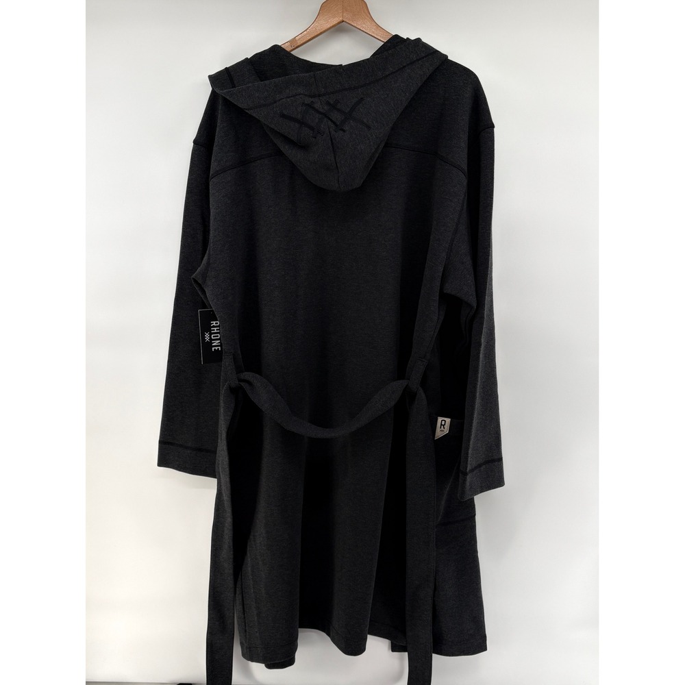 Rhone Men's Black Heather Cotton Blend Heritage Midweight Hooded Robe S/M NWT - Picture 3 of 12